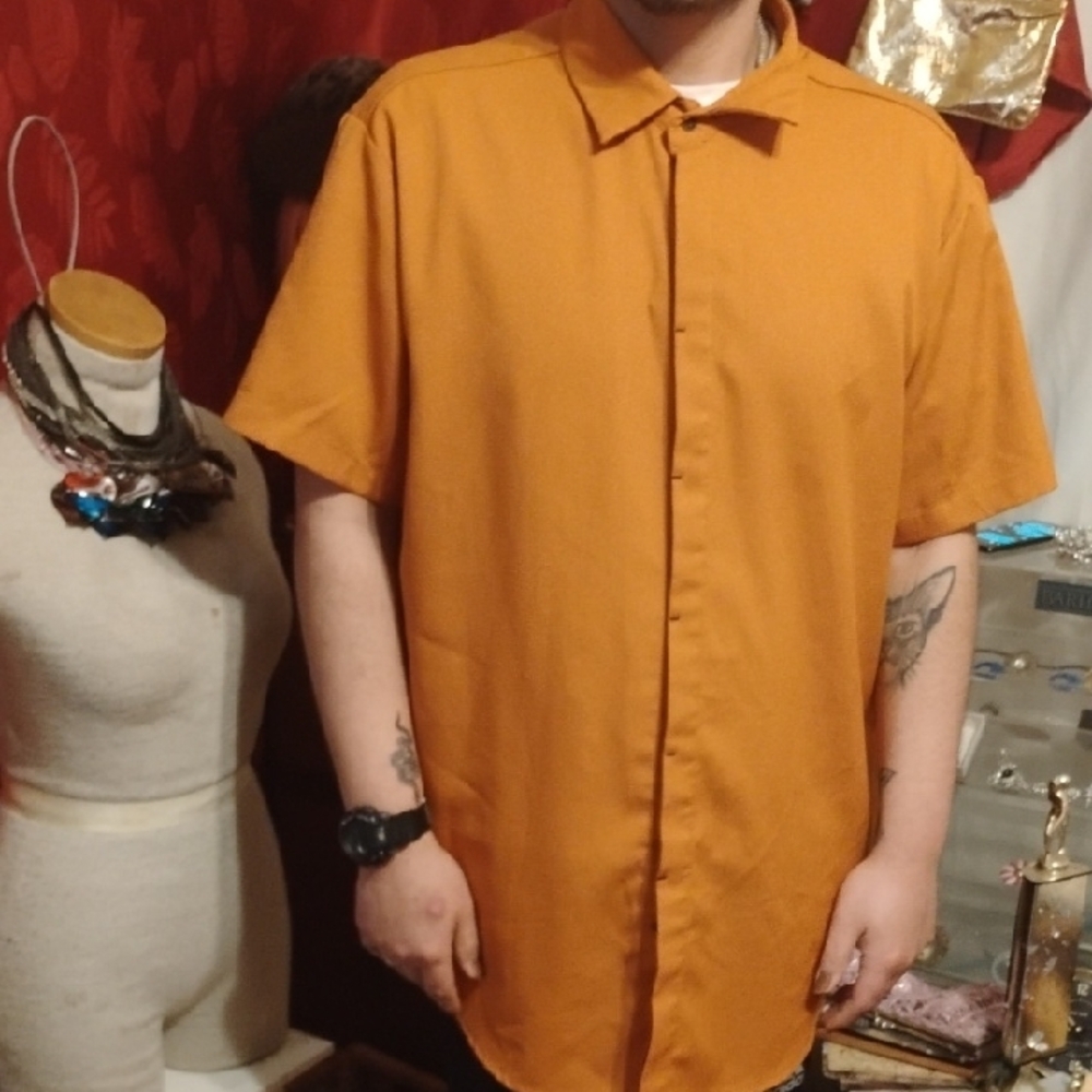 Casual Orange Button Down Shirt with Relaxed Fit